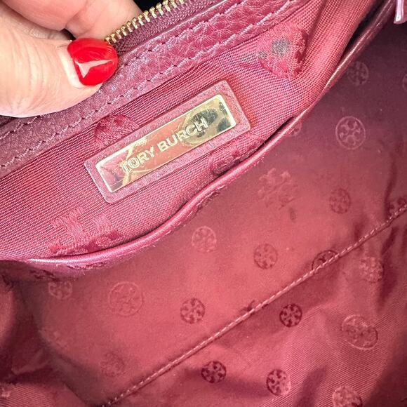 Tory Burch Britten Double Zip Doctor's Bag Dark Cherry Leather Gold Hardware - Picture 9 of 10